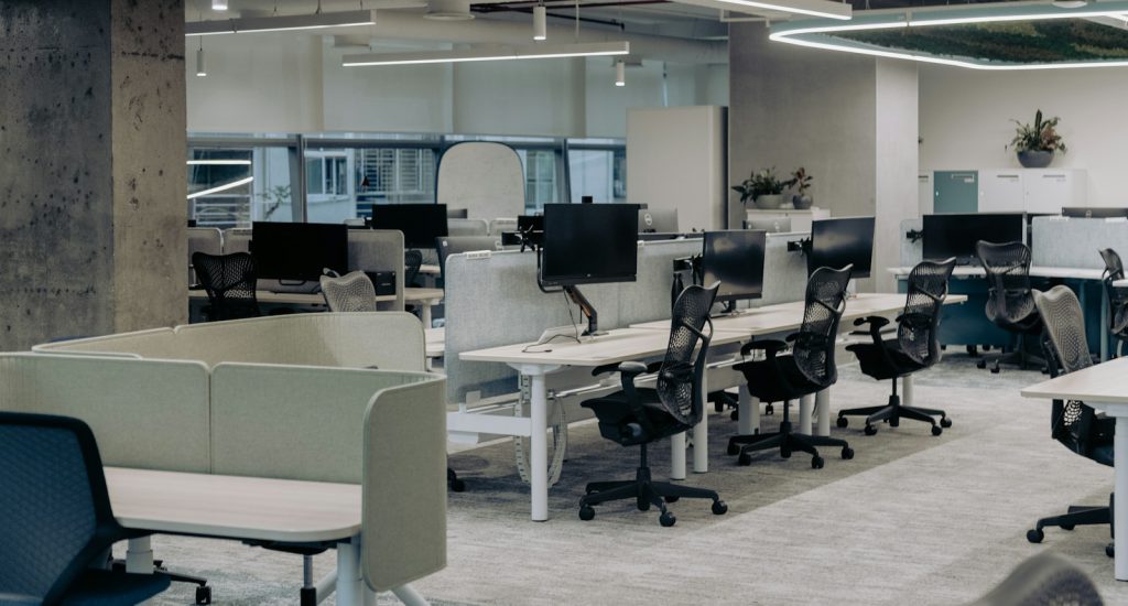 Open-plan office with new desks and workstations