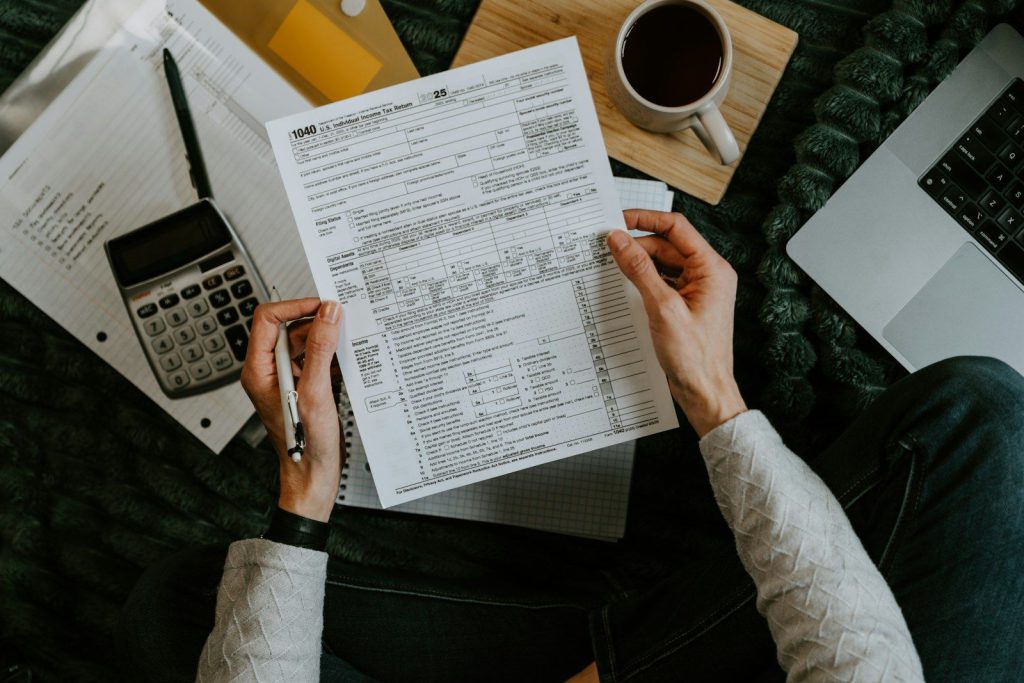 Invoice paperwork with a calculator